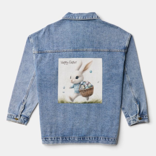 Happy Easter Bunny with Egg Basket Denim Jacket (Back)