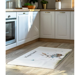 Happy Easter Bunny with Egg Basket Doormat