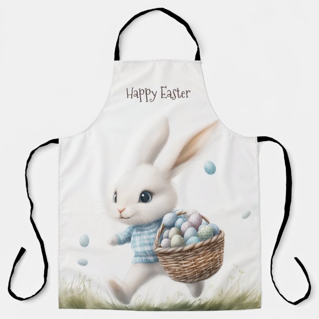 Happy Easter Bunny with Egg Basket Kitchen Apron (Front)