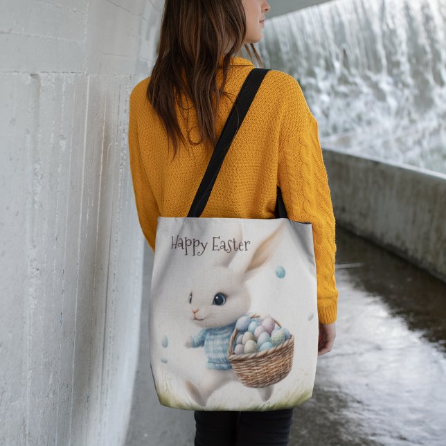 Happy Easter Bunny with Egg Basket Tote Bag (Creator Uploaded)