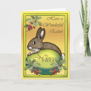 Happy Easter bunny with egg, for Niece Holiday Card