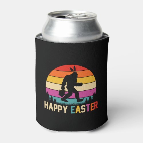 Happy Easter Bunny With Eggs Basket Can Cooler