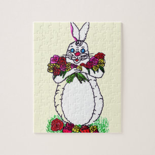 HAPPY EASTER BUNNY WITH ROSES JIGSAW PUZZLE