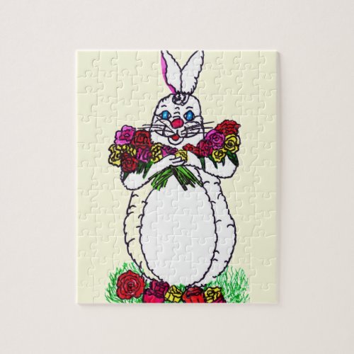 HAPPY EASTER BUNNY WITH ROSES  JIGSAW PUZZLE