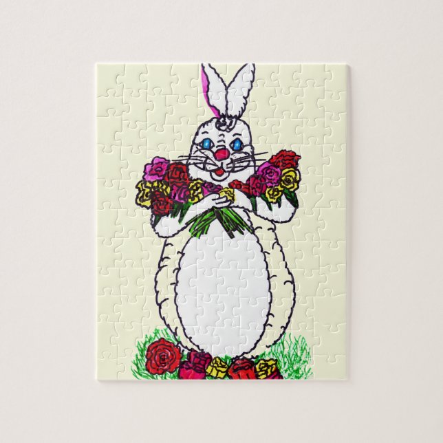 HAPPY EASTER BUNNY WITH ROSES  JIGSAW PUZZLE (Vertical)