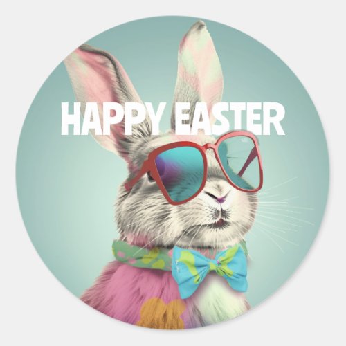 Happy Easter Bunny with Sunglasses Funny Classic Round Sticker