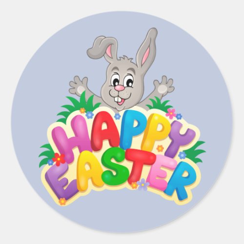 Happy Easter Bunny with text Classic Round Sticker