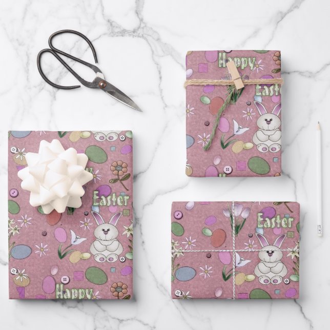Happy Easter Bunny Wrapping Paper Sheets (Front)