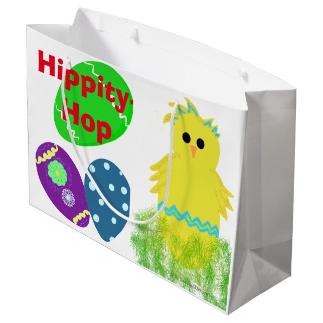 Happy Easter Bunny Yellow Green Blue Chick Eggs Large Gift Bag (Back Angled)