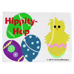 Happy Easter Bunny Yellow Pink Chick Eggs Large Gift Bag