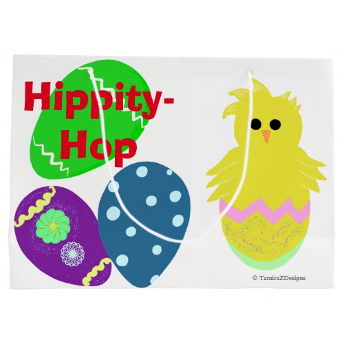 Happy Easter Bunny Yellow Pink Chick Eggs Large Gift Bag