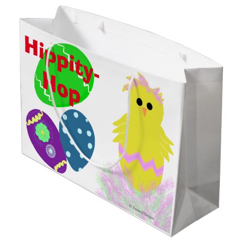 Happy Easter Bunny Yellow Pink Green Chick Eggs Large Gift Bag