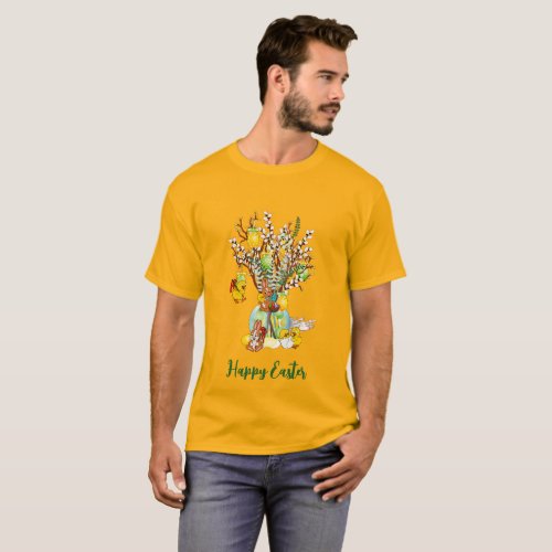 Happy Easter Busy Tree Hanging Chick Egg Bunny Fun T_Shirt