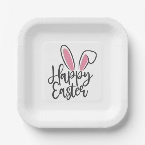 Happy Easter Calligraphy Bunny Ears Sunday Egg  Paper Plates