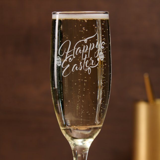 Happy Easter Calligraphy Champagne Flute (Creator Uploaded)