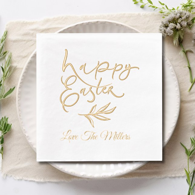 Happy Easter Calligraphy Script Personalized Name Foil Napkins (Creator Uploaded)