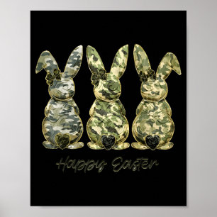 Happy Easter Camo Bunny Rabbit Coquette Bow Poster