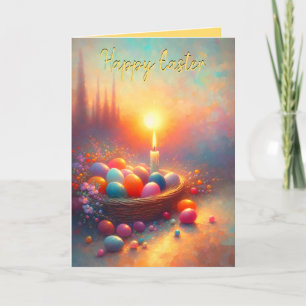 Happy Easter Candle Basket Folded Holiday Card