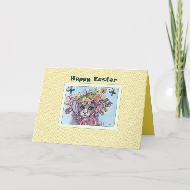 Happy Easter card, cat in an Easter bonnet Holiday Card (Front)