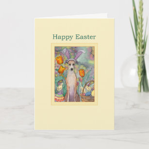 Happy Easter card, Greyhound in bunny ears Holiday Card