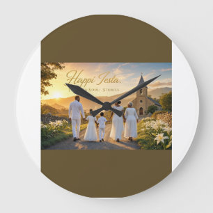 Happy Easter Card He Is Risen Large Clock