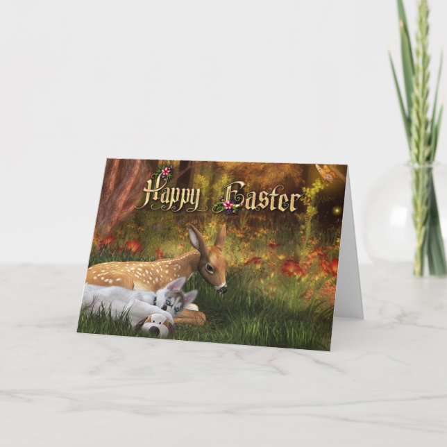 Happy Easter Card - Puppy and Fawn (Front)