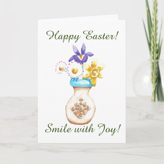 Happy Easter Card - Spring Flowers Vase (Front)