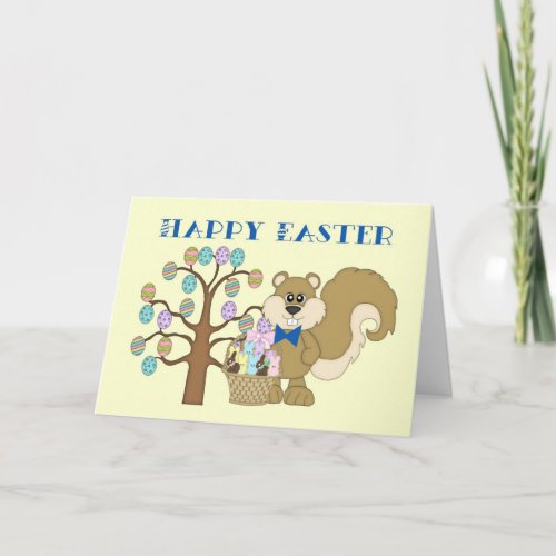 Happy Easter Card _ Squirrel with Easter Egg Tree