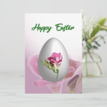 Happy Easter Card with egg and watercolor flower