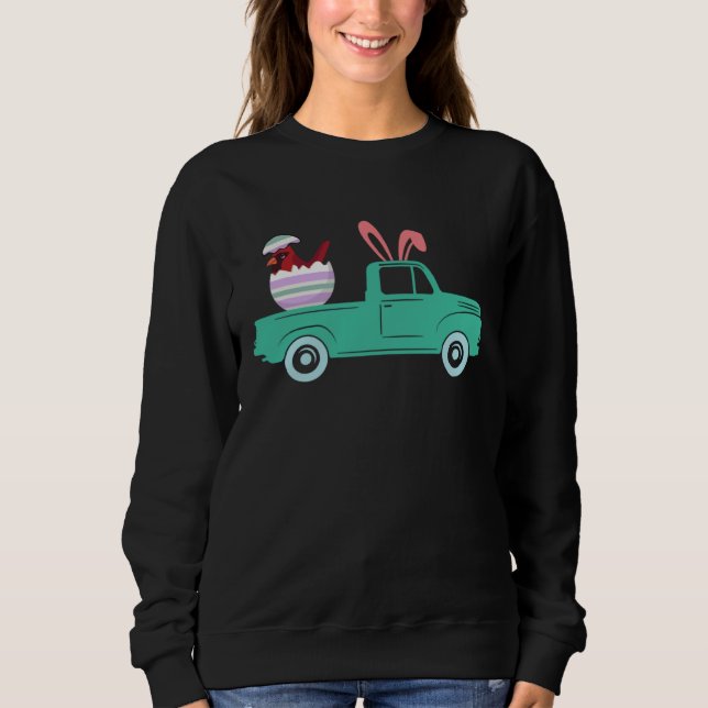 Happy Easter Cardinal Bunny Riding Truck Boys Todd Sweatshirt (Front)