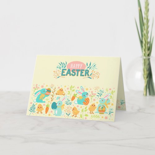 Happy Easter Cards Cute with Bunnies Chicks Eggs
