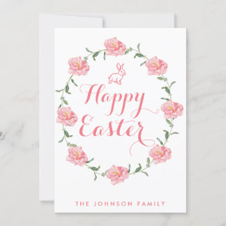 Happy Easter Cards Pink Bunny And Wreath