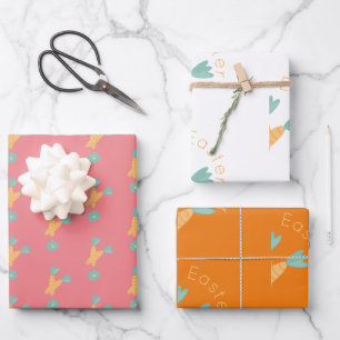 Happy Easter Carrot Bunch Colorful Wrapping Paper Sheets