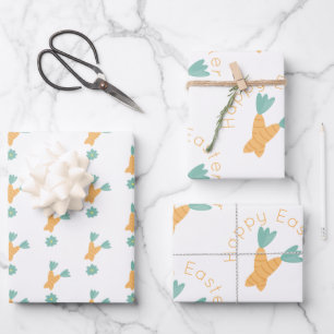 Happy Easter Carrot Bunch Floral Wrapping Paper Sheets