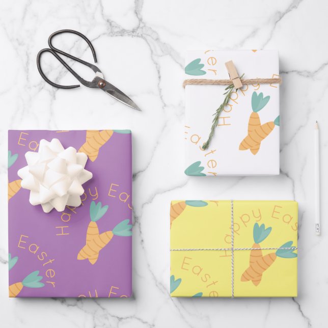 Happy Easter Carrot Bunch Wrapping Paper Sheets (Front)