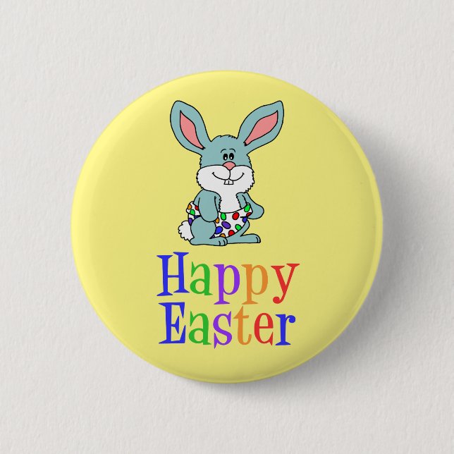 Happy Easter Cartoon Baby Bunny Yellow Button (Front)