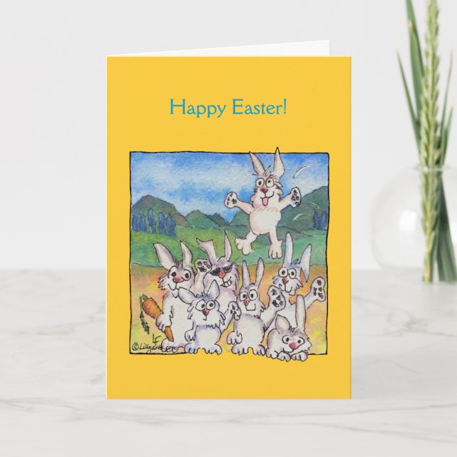 Happy Easter Cartoon Bunnies Greeting Cards (Front)
