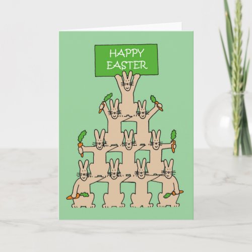 Happy Easter Cartoon Bunnies Holding Carrots Holiday Card