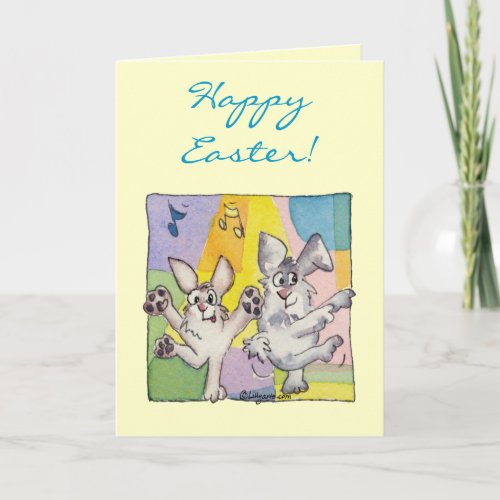 Happy Easter Cartoon Rabbits Dancing Card