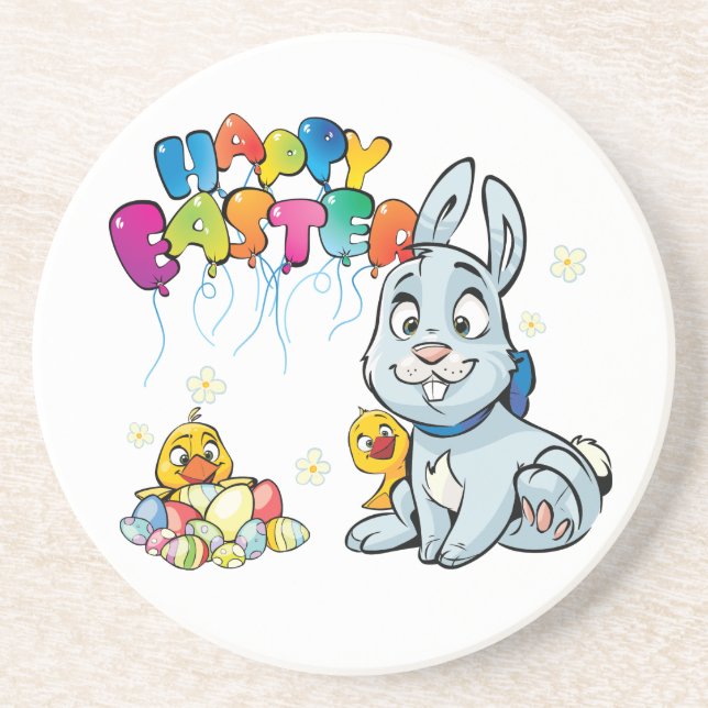 Happy Easter Cartoon Sandstone Coaster (Front)