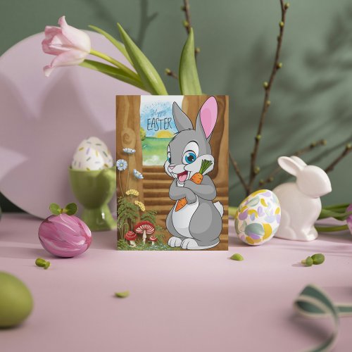 Happy Easter Cartoon Sweet Bunny Greeting Card