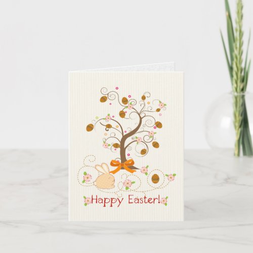 Happy Easter Cartoon Tree Eggs  A Bunny Holiday Card