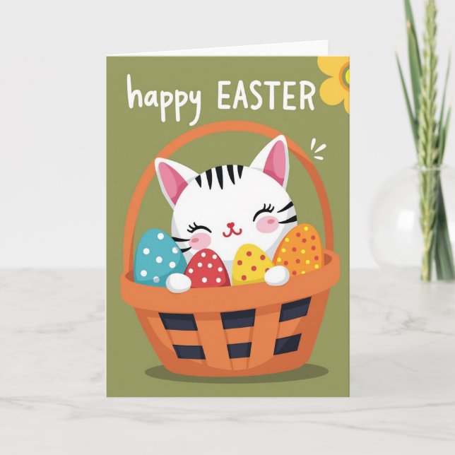 Happy Easter Cat Basket Card (Front)