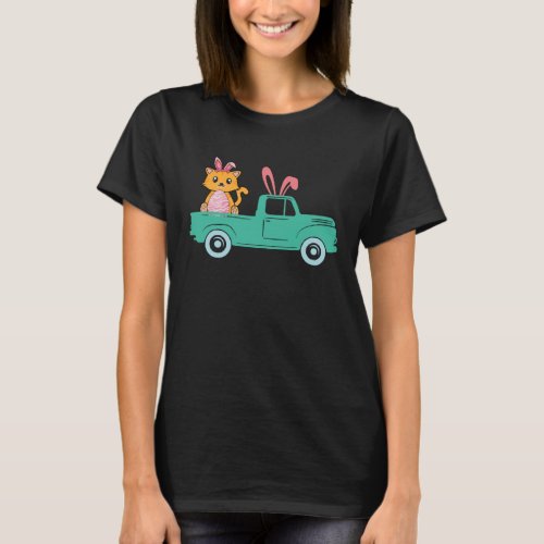 Happy Easter Cat Bunny Riding Truck Boys Toddler T_Shirt
