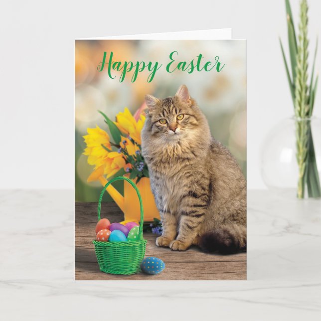 Happy Easter Cat Card Easter Basket (Front)