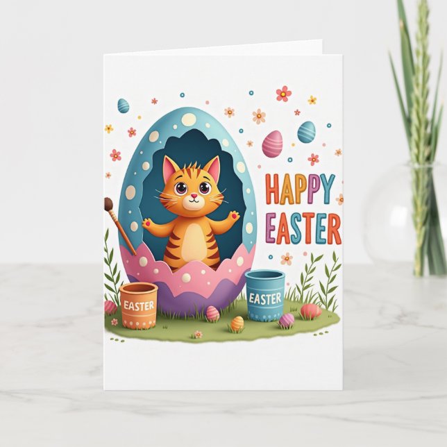 Happy Easter Cat Egg Card (Front)