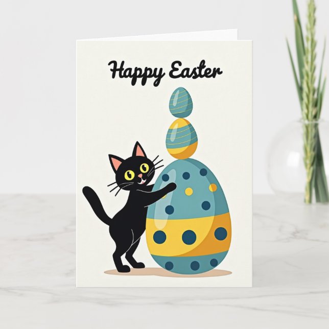 Happy Easter Cat Egg Stack Card (Front)