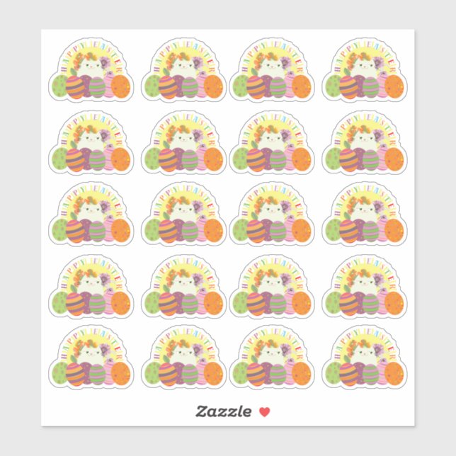Happy Easter Cat Sticker Sheet 20 Cute Eggs (Sheet)