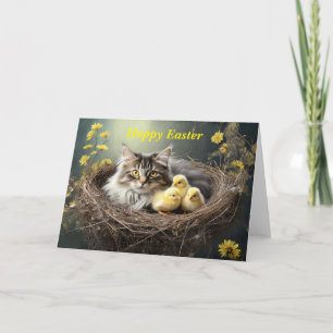 Happy Easter Cat with chicks Card