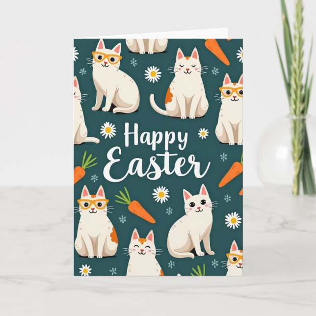 Happy Easter Cats Springtime Card (Front)